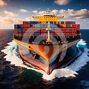 Large cargo container ship, naval logistics shipping transport infrastructure for movement of goods