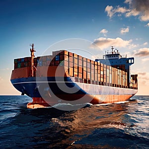 Large cargo container ship, naval logistics shipping transport infrastructure for movement of goods