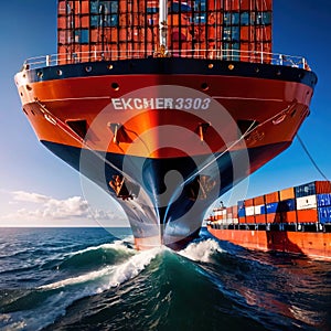 Large cargo container ship, naval logistics shipping transport infrastructure for movement of goods