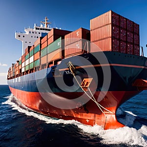 Large cargo container ship, naval logistics shipping transport infrastructure for movement of goods