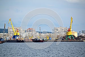 Large cargo cranes in the port of Tolyatti