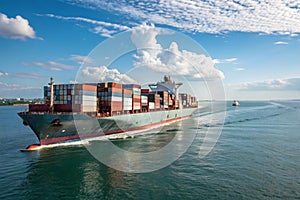 Large cargo ship carrying containers for import and export photo