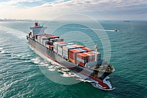 Large cargo ship carrying containers for import and export photo