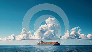 A large cargo ship carrying containers traversing the vast open sea