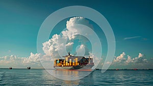 A large cargo ship carrying containers traversing the vast open sea