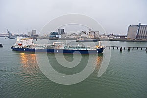 Large cargo ship in commercial docks