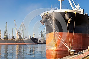 Large cargo ship in a dock at port