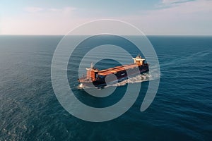 Large cargo ship sailing on the sea, view from the Drone