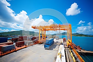 Large cargo ship transporting import export containers on ocean - logistics and supply chain concept