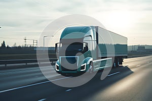 Large cargo truck traveling on road, Generative AI