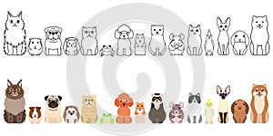 Large cartoon pet animals border set, full body