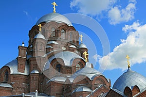 Large cathedral of red brick. Sviazhsk Island, Tatarstan, Russia