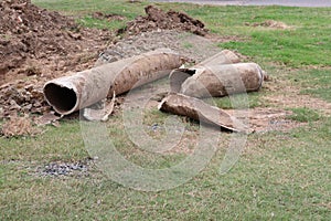 Large cement pipes, water supply drainage systems, indoor drainage, broken buildings, pipe repair