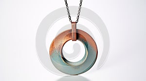 Large Ceramic Pendant With Blue, Orange, And Copper Chain