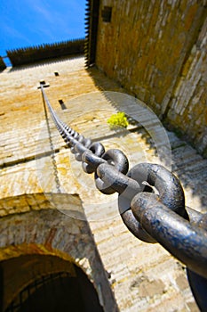 Large chain on building