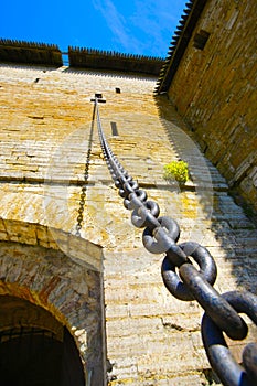 Large chain on building