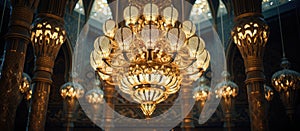 a large chandelier is hanging from the ceiling of a building