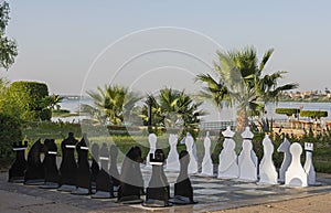 Large chess set outdoor in luxury hotel resort