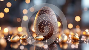 A large chocolate Easter egg decorated with gold