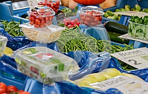 Large choice of fresh vegetables at farmers market