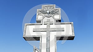 A large Christian crucifix. Faith in God. A symbol of Christianity. Worship concept.
