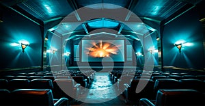 Large cinema, watching new films, blue hall, leisure for the whole family - AI generated image