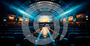 Large cinema, watching new films, blue hall, leisure for the whole family - AI generated image