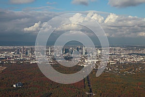 Large city and its vicinities, aerial photograph. Frankfurt am Main, Germany