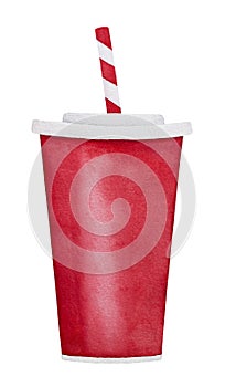 Large Classic Takeaway Red Soda Paper Cup with Straw, ready to drink. photo
