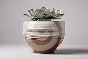 large clay flower pot with succulents, standalone, created with AI