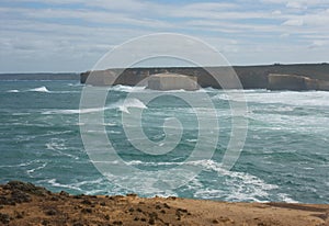 Large cliffs and rocks in the distance at the Great Ocean Road in Australia