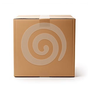 A large closed cardboard box isolated on a white background, front view