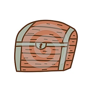 Large closed wooden treasure chest. Vector hand drawn