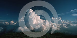 A large cloud in the sky over a grassy hillside