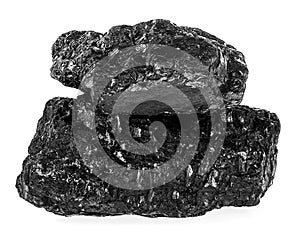 Large coal lumps isolated on white background. Pile of black coal