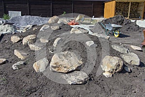 Large cobblestones on the Alpine hill, in the making