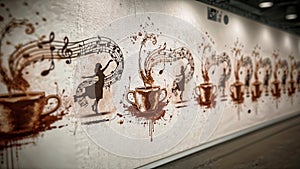 Artistic coffee wall mural with creative splashes