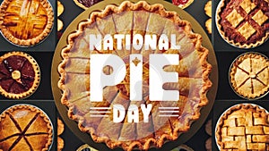 A large collage of pies with the words national pie day, AI