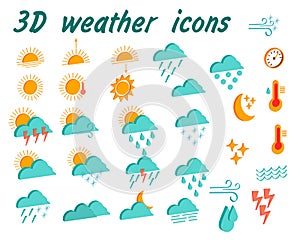 large collection of contour isometric weather forecast icons