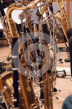 Large Collection of Woodwind Instruments at Recording Session