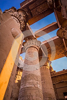 Large columns stand erect at Kom Ombo temple near Cairo