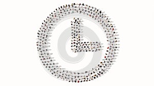 Large community of people forming the clock icon. 3d illustration metaphor for time, countdown, chronometer