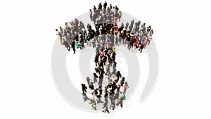 Large community  of people forming the image of a religious christian cross