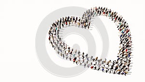 Large community of people forming the like icon. 3d illustration metaphor for love, popular, trendy, health