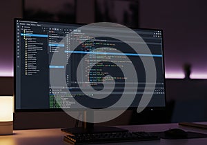 A large computer monitor displays a