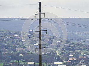 Large concrete column with electrical wires