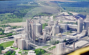 A large concrete plant in Russia, photographed from a bird`s eye view from a quadcopte