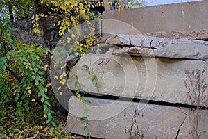 Large construction debris, concrete slabs and blocks