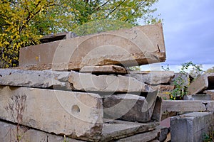 Large construction debris, concrete slabs and blocks