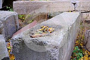 Large construction debris, concrete slabs and blocks